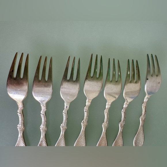 RARE VINTAGE PRIMA NS ALP Swedish Fish Fork set of 7 Sterling Silver Plated - Picture 7 of 11
